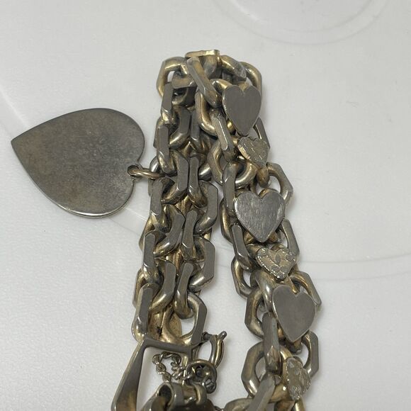Vintage Sweetheart Heart Link Bracelet Safety Chain Unmarked Estate Magnetic - Picture 7 of 7